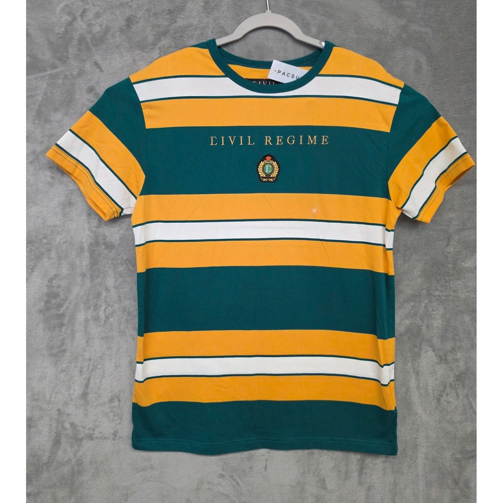 Civil Regime Mens Striped Short Sleeve T-Shirt Green Yellow White PacSun Medium
